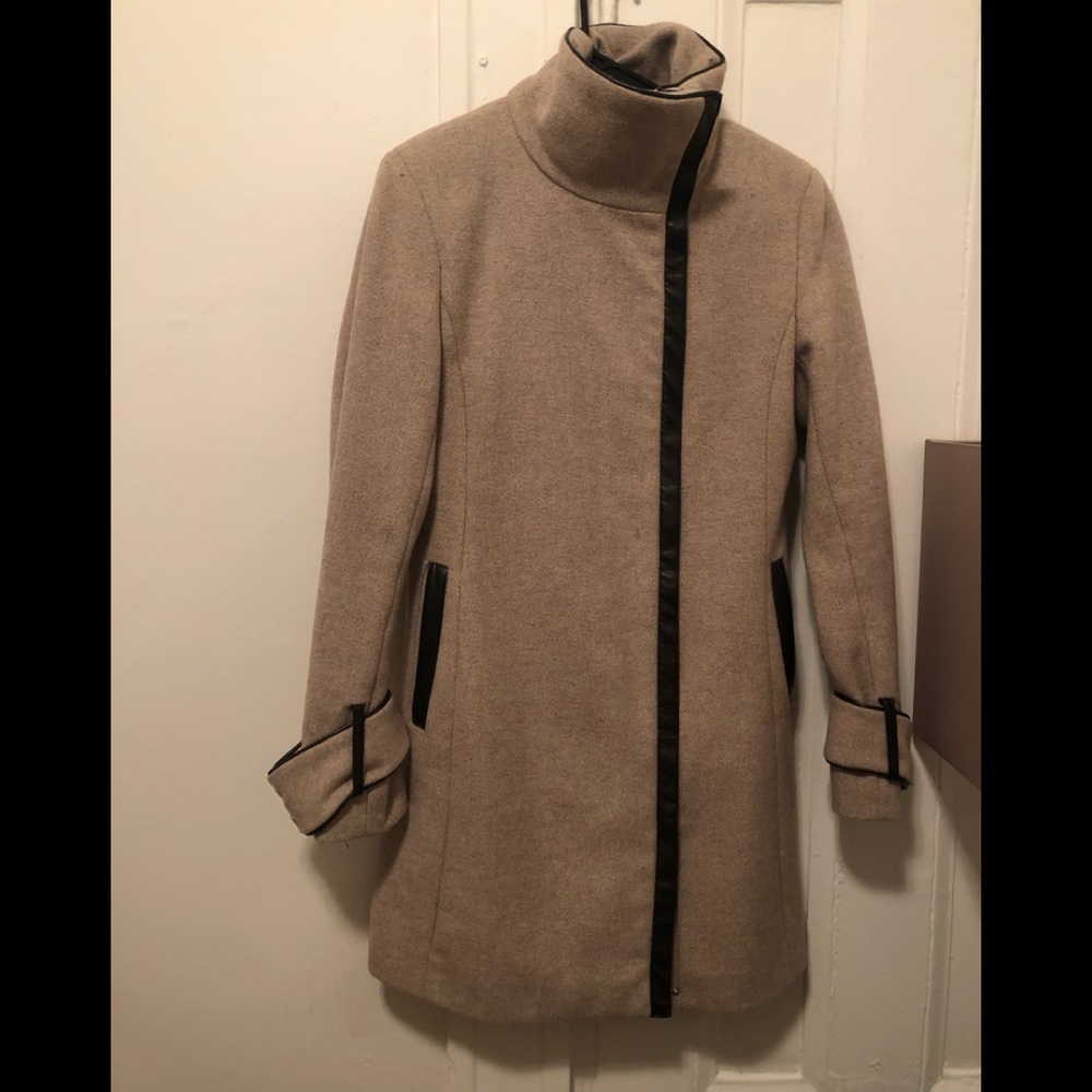 Calvin Klein leather trimmed tan jacket